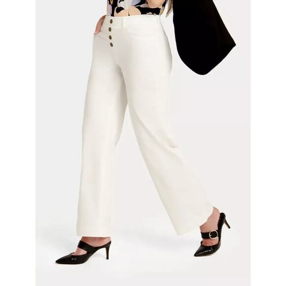 Betabrand Wide Leg Yoga Denim Jeans Pull On Button Fly Medium Petite Off White - Picture 3 of 9